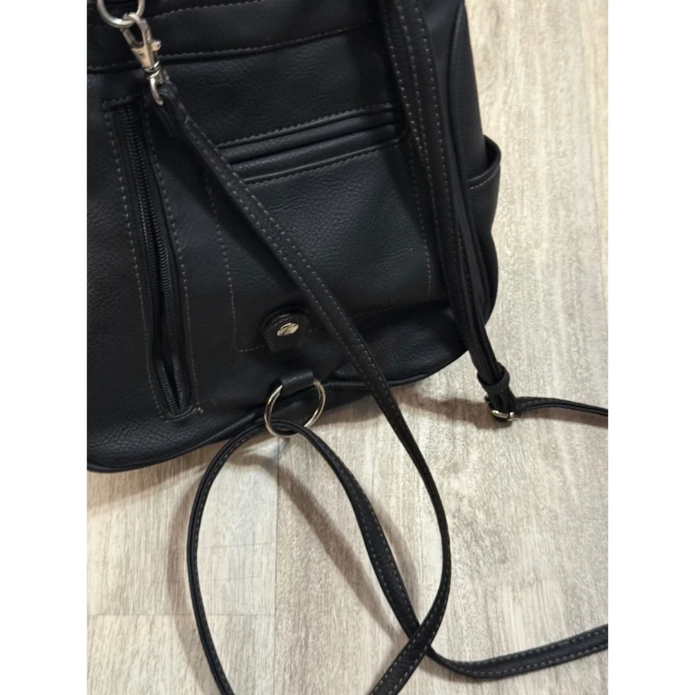 St Johns Bay‎ Black Faux Leather Convertible Backpack Purse Small